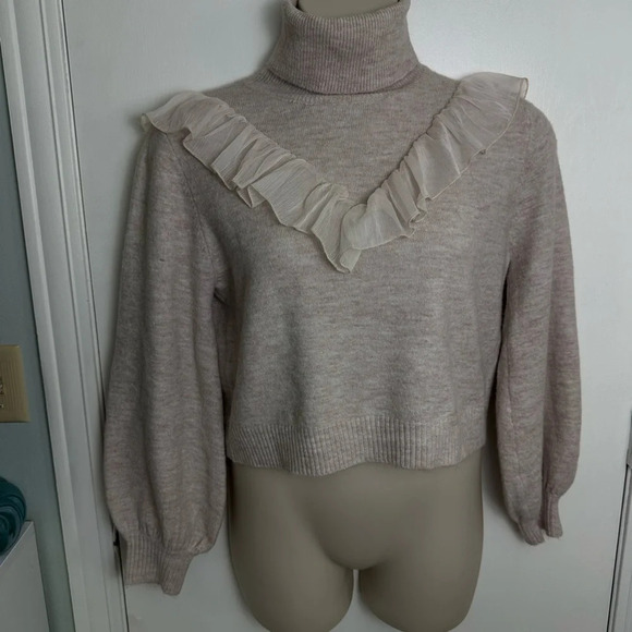 VICI Womens Sweaters | Lyric Ruffle Crop Turtleneck Sweater – Taupe Taupe #1420 - Picture 1 of 8